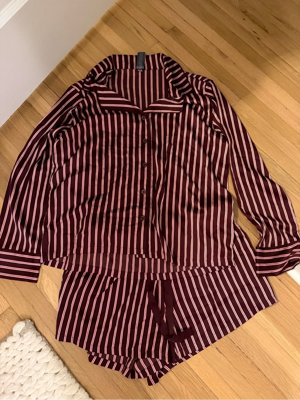 Target Striped Burgundy Women’s Pajama Set - Button-Up Top & Shorts